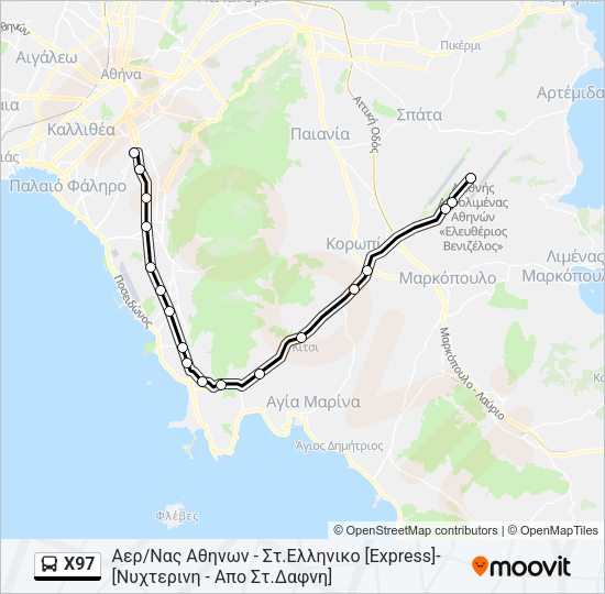 Χάρτης Γραμμής Χ97 λεωφορείο
