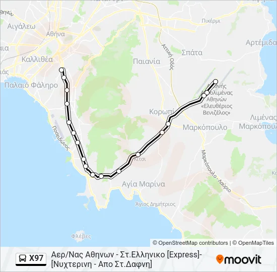 Χ97 Bus Line Map