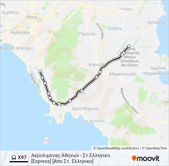 Χάρτης Γραμμής Χ97 λεωφορείο