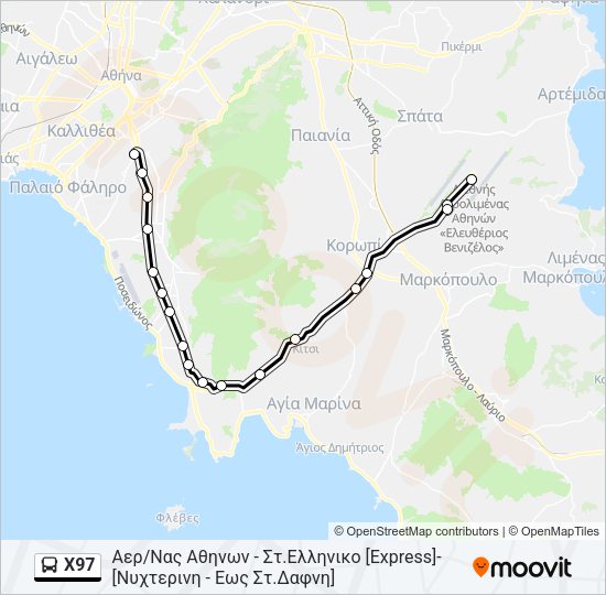 Χάρτης Γραμμής Χ97 λεωφορείο