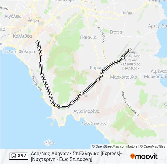 Χ97 Bus Line Map