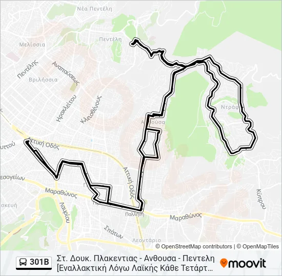 301Β Bus Line Map