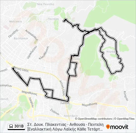 301Β Bus Line Map