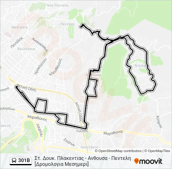 301Β Bus Line Map