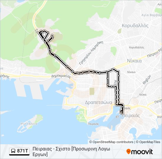Χάρτης Γραμμής 871Τ λεωφορείο