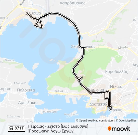 Χάρτης Γραμμής 871Τ λεωφορείο