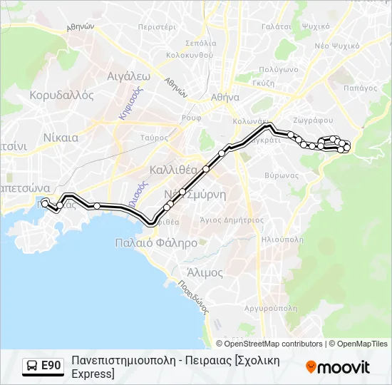 Ε90 Bus Line Map