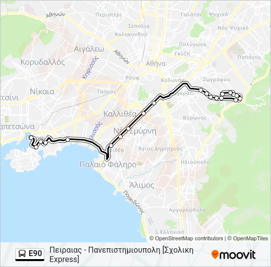Ε90 Bus Line Map