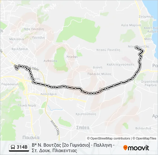 314Β Bus Line Map
