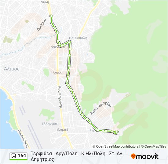 Χάρτης Γραμμής 164 λεωφορείο