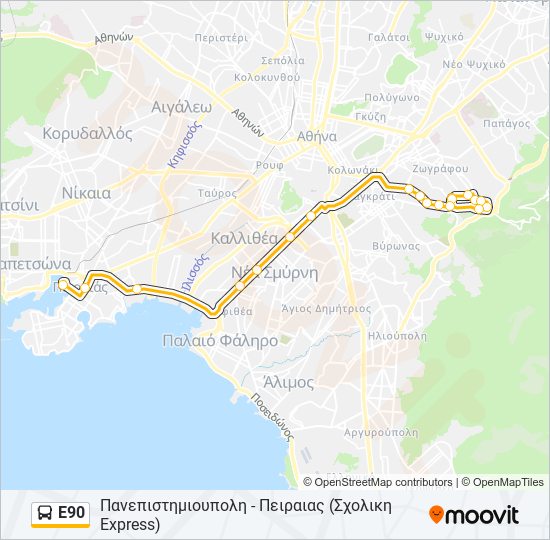 Ε90 bus Line Map