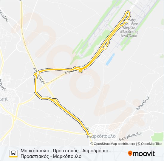 Χάρτης Γραμμής ΜΑΡΚΌΠΟΥΛΟ - ΠΡΟΑΣΤΙΑΚΌΣ - ΑΕΡΟΔΡΌΜΙΟ λεωφορείο