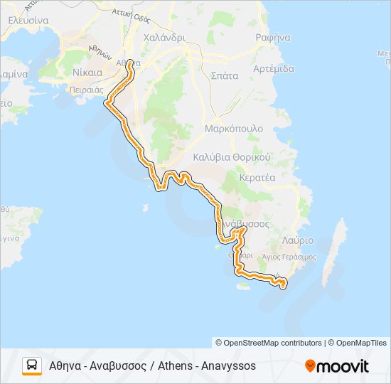 ΑΘΉΝΑ - ΣΟΎΝΙΟ / ATHENS - SOUNIO bus Line Map
