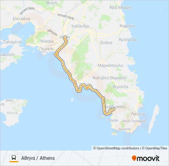 ΑΘΉΝΑ - ΣΟΎΝΙΟ / ATHENS - SOUNIO bus Line Map