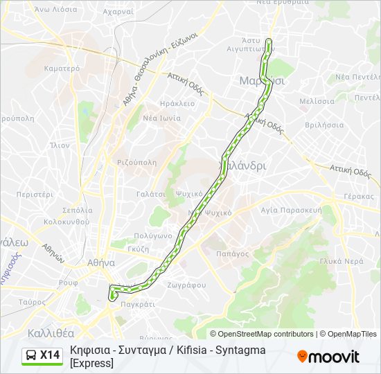 X14 bus Line Map