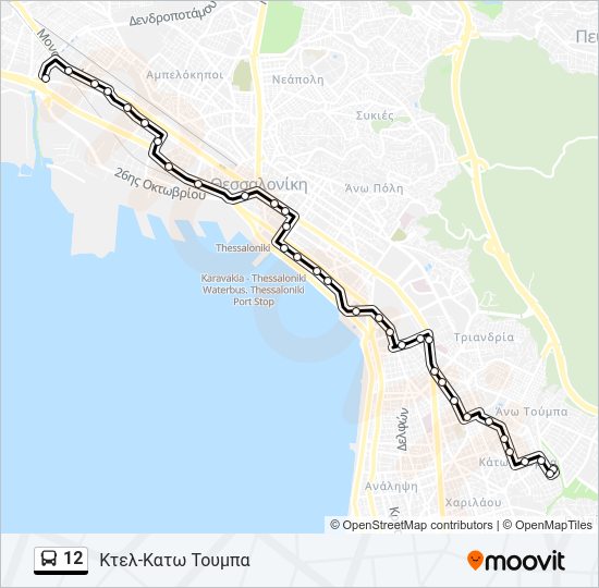 Χάρτης Γραμμής 12 λεωφορείο