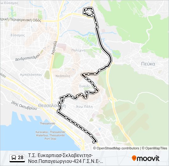 Χάρτης Γραμμής 28 λεωφορείο