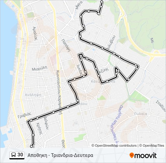 Χάρτης Γραμμής 30 λεωφορείο