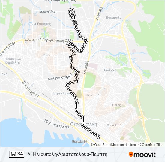 Χάρτης Γραμμής 34 λεωφορείο
