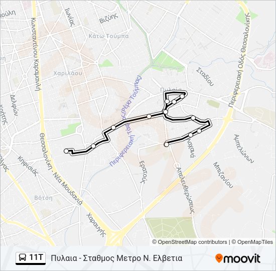 Χάρτης Γραμμής 11T λεωφορείο