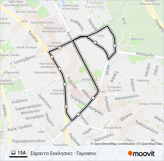 Χάρτης Γραμμής 15A λεωφορείο