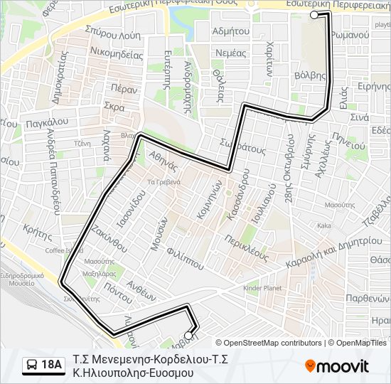 Χάρτης Γραμμής 18A λεωφορείο
