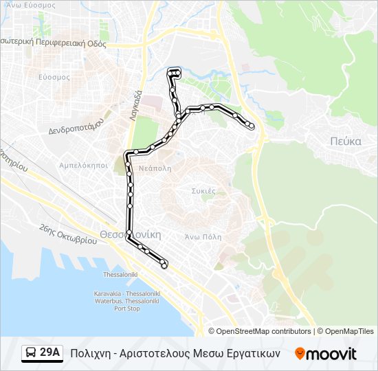 Χάρτης Γραμμής 29A λεωφορείο