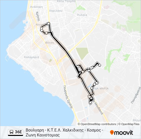 Χάρτης Γραμμής 36E λεωφορείο