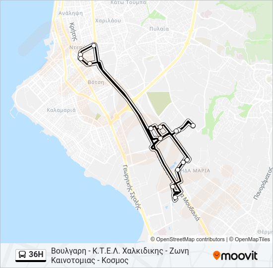 Χάρτης Γραμμής 36H λεωφορείο