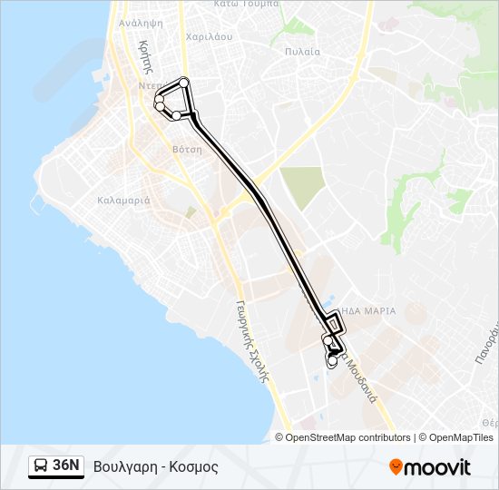Χάρτης Γραμμής 36N λεωφορείο