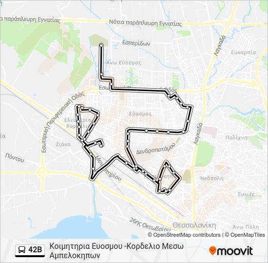 Χάρτης Γραμμής 42B λεωφορείο