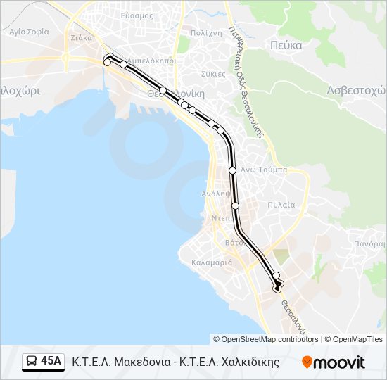 Χάρτης Γραμμής 45A λεωφορείο