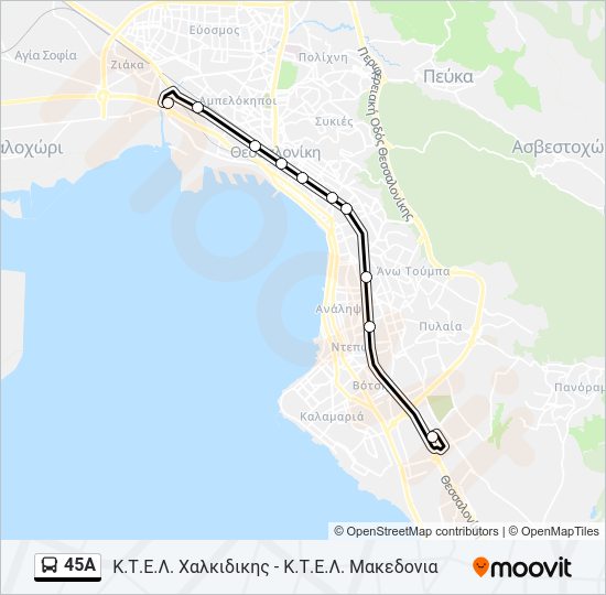 Χάρτης Γραμμής 45A λεωφορείο