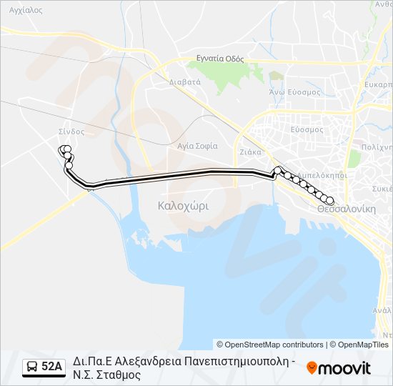 Χάρτης Γραμμής 52A λεωφορείο