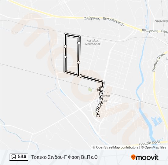 Χάρτης Γραμμής 53A λεωφορείο
