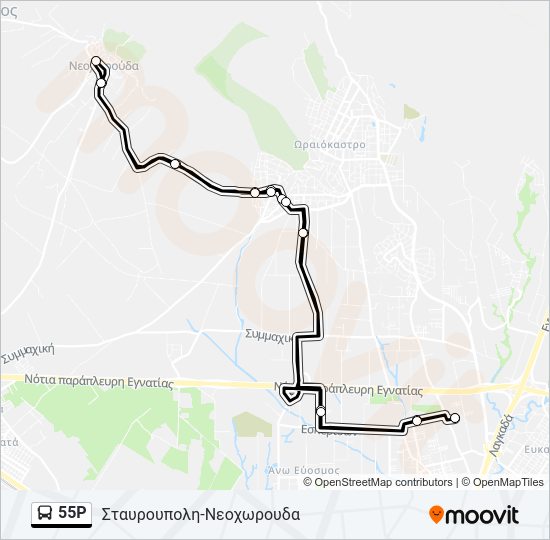 Χάρτης Γραμμής 55P λεωφορείο
