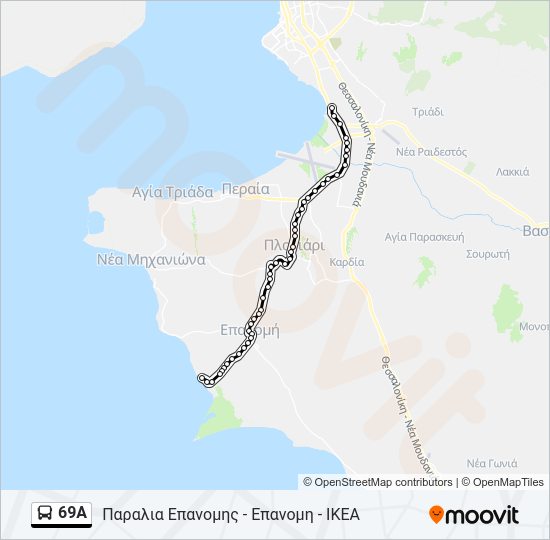 Χάρτης Γραμμής 69A λεωφορείο
