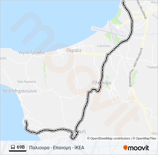 Χάρτης Γραμμής 69B λεωφορείο