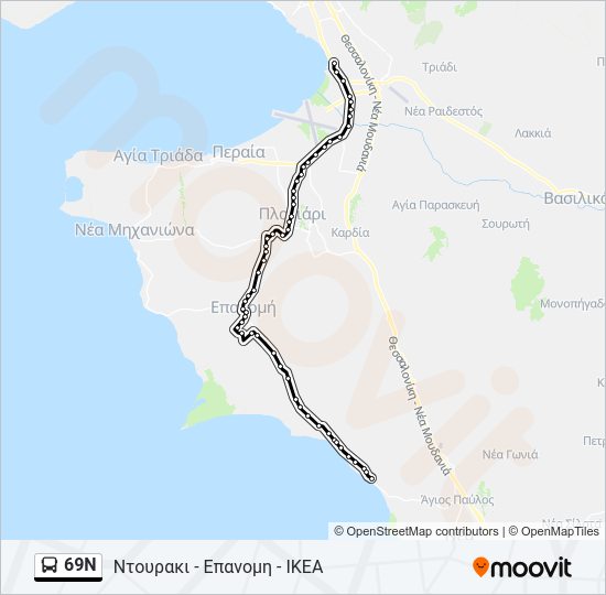 Χάρτης Γραμμής 69N λεωφορείο