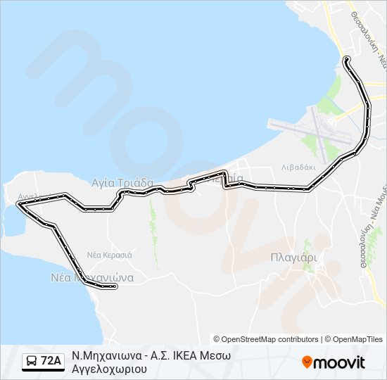 Χάρτης Γραμμής 72A λεωφορείο