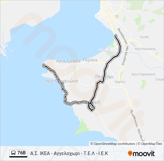 Χάρτης Γραμμής 76B λεωφορείο