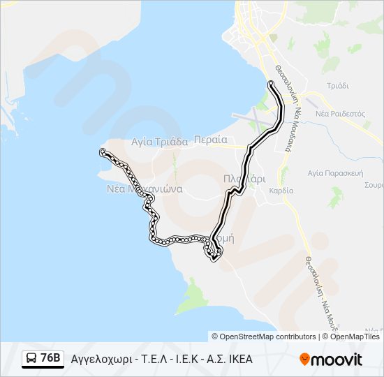 Χάρτης Γραμμής 76B λεωφορείο