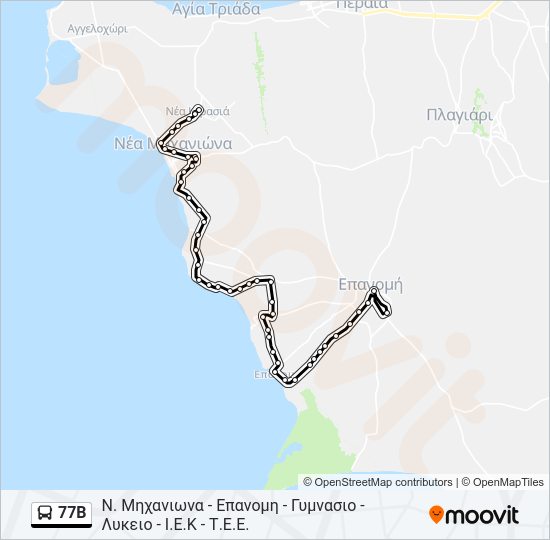 Χάρτης Γραμμής 77B λεωφορείο