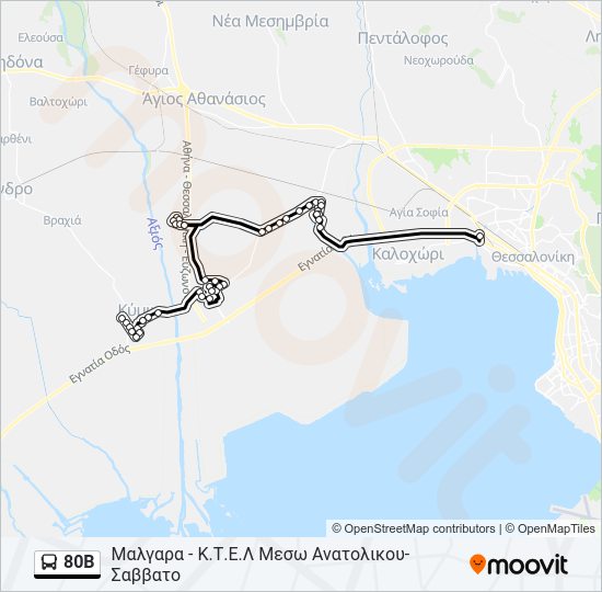 Χάρτης Γραμμής 80B λεωφορείο
