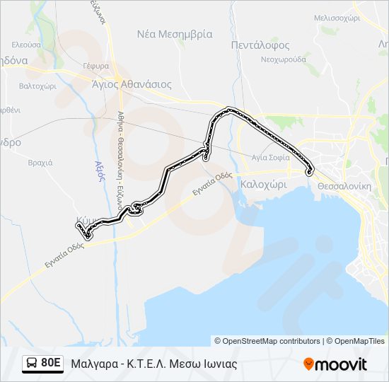 Χάρτης Γραμμής 80E λεωφορείο