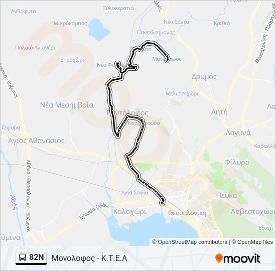 Χάρτης Γραμμής 82N λεωφορείο