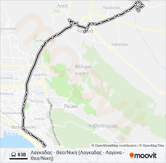 Χάρτης Γραμμής 83B λεωφορείο