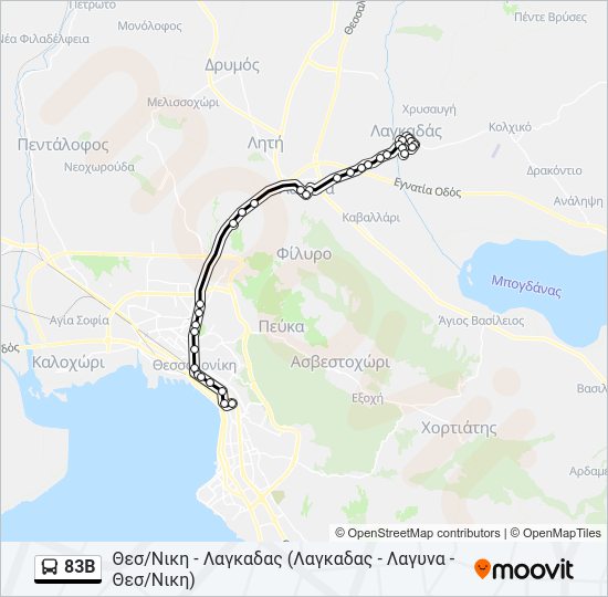 Χάρτης Γραμμής 83B λεωφορείο