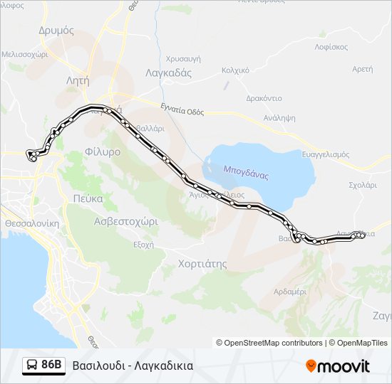 Χάρτης Γραμμής 86B λεωφορείο