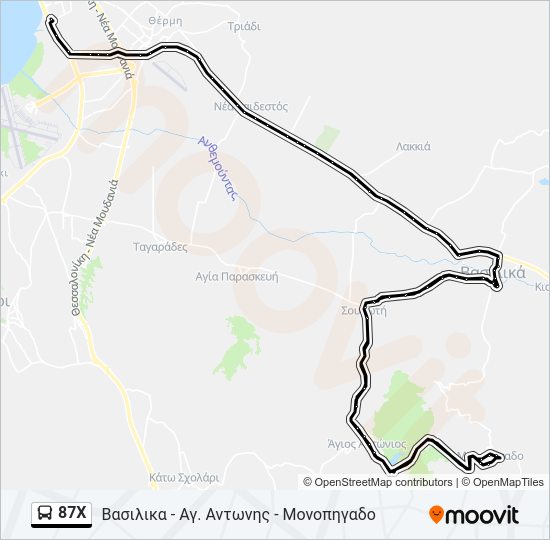 Χάρτης Γραμμής 87X λεωφορείο